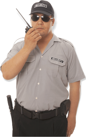 guard holding walkie talkie